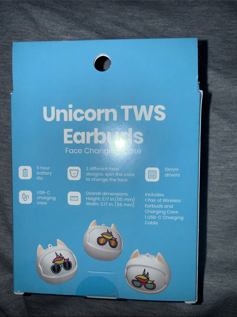 Unicorn TWS Earbuds Face Changing Case - Blue